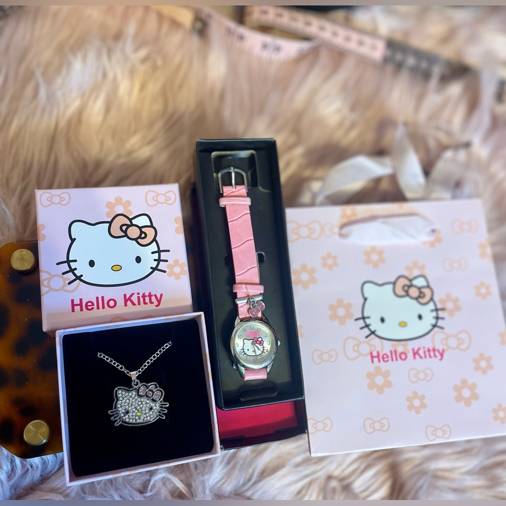 Hello Kitty Pink Watch and Necklace Gift Set